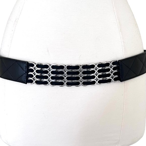 SUZI ROHER Black quilted leather belt w chain back L main image 9